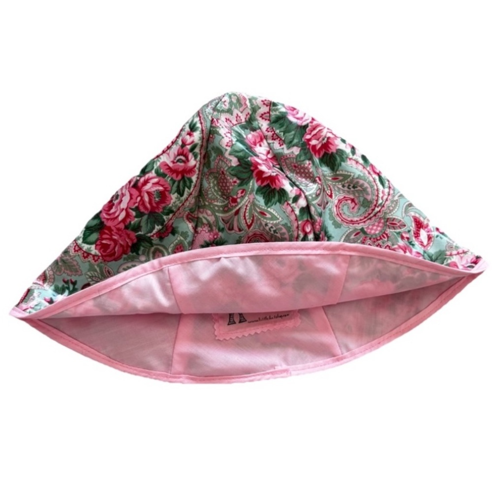LE PETIT CHAPEAU Floral Pink and Green Women's Rain Hat Size Large Cottagecore
